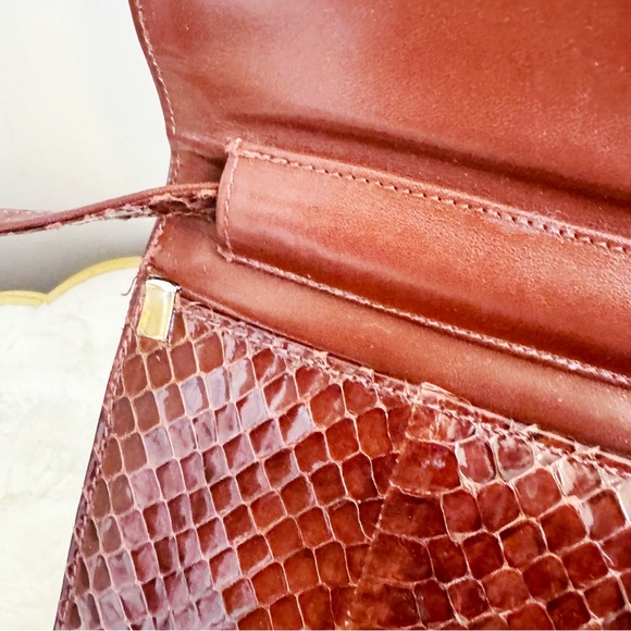 Vintage Brown Italian Snakeskin Small Bag Classic Elegant Preppy - Picture 10 of 16